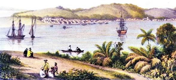 Lukisan pesisir Riau oleh seorang pelukis Belanda, sekitar tahun 1850.