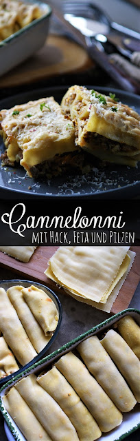 Cannelloni mit würziger Füllung aus Hackfeisch, Feta, Pilzen und Karotten