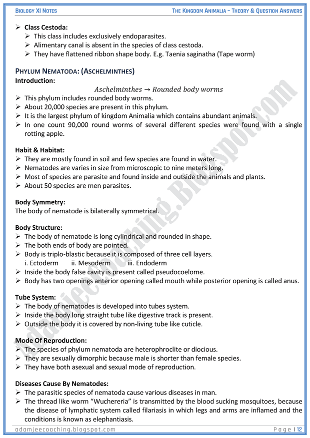 kingdom-animalia-descriptive-question-answers-biology-11th