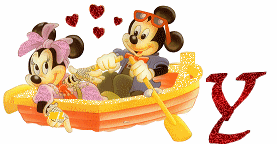 Alfabeto brillante de Mickey y Minnie paseando en lancha Y. 