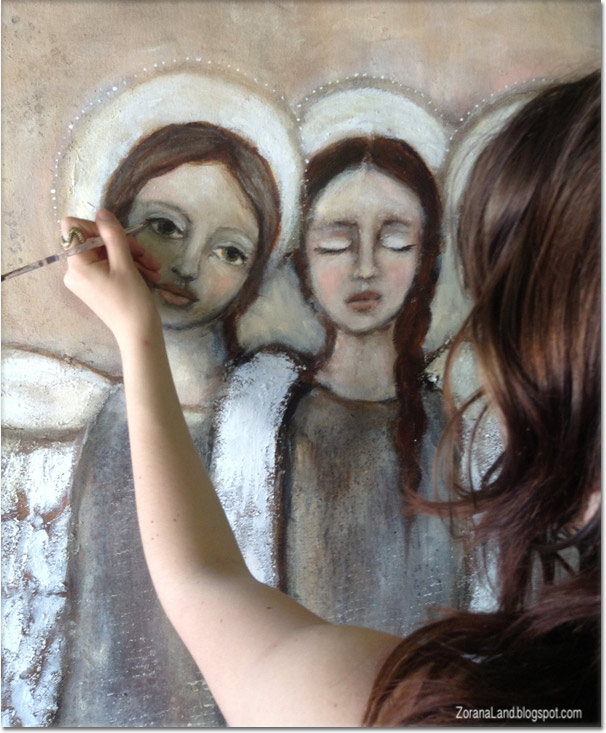 Hana painting art angels wings mixed media