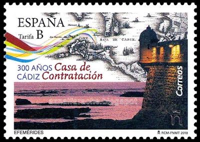 Filatelia - Efemérides. 300 Aniversario Casa de Contratación de Cádiz - Sello conmemorativo Filatelia - Efemérides. 300 Aniversario Casa de Contratación de Cádiz - Sello conmemorativo