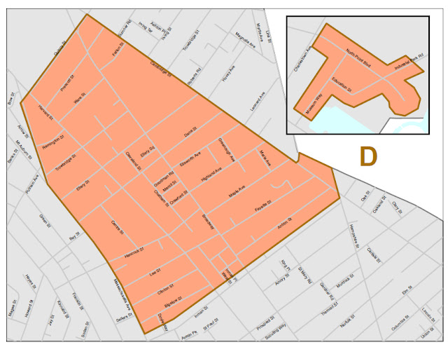  Mapa del Distritos D de Street Cleaning de Cambridge