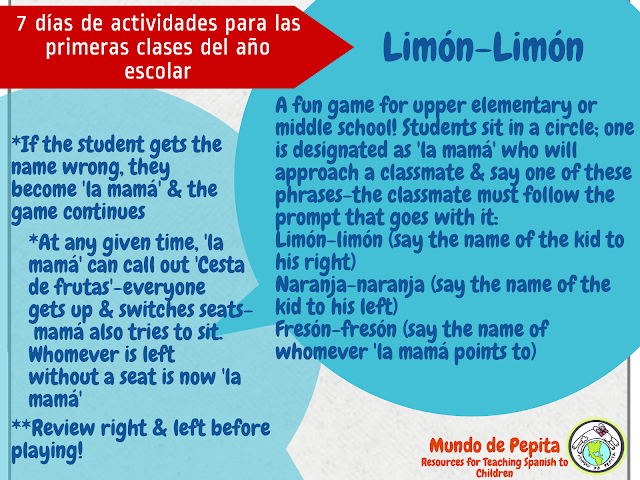 Activities for the First Days of School in Elementary Spanish Class