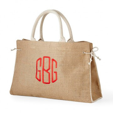 The Monogrammed Burlap Tote With Ties is perfect to take to the beach ...