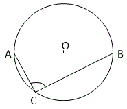 זוית היקפית C נשענת על הקוטר במעגל O