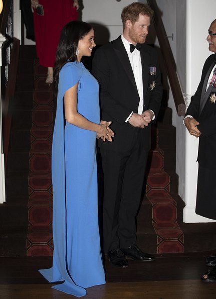 Meghan Markle wore ZIMMERMANN long sleeve dress and Duchess wore Safiyaa London Ginkgo Cape Dress