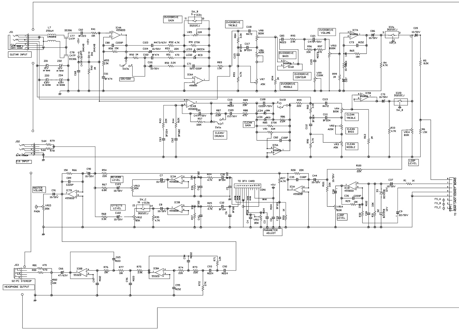 Electrotechnician: Marshall guitar amplifier MG100DFX Schematic