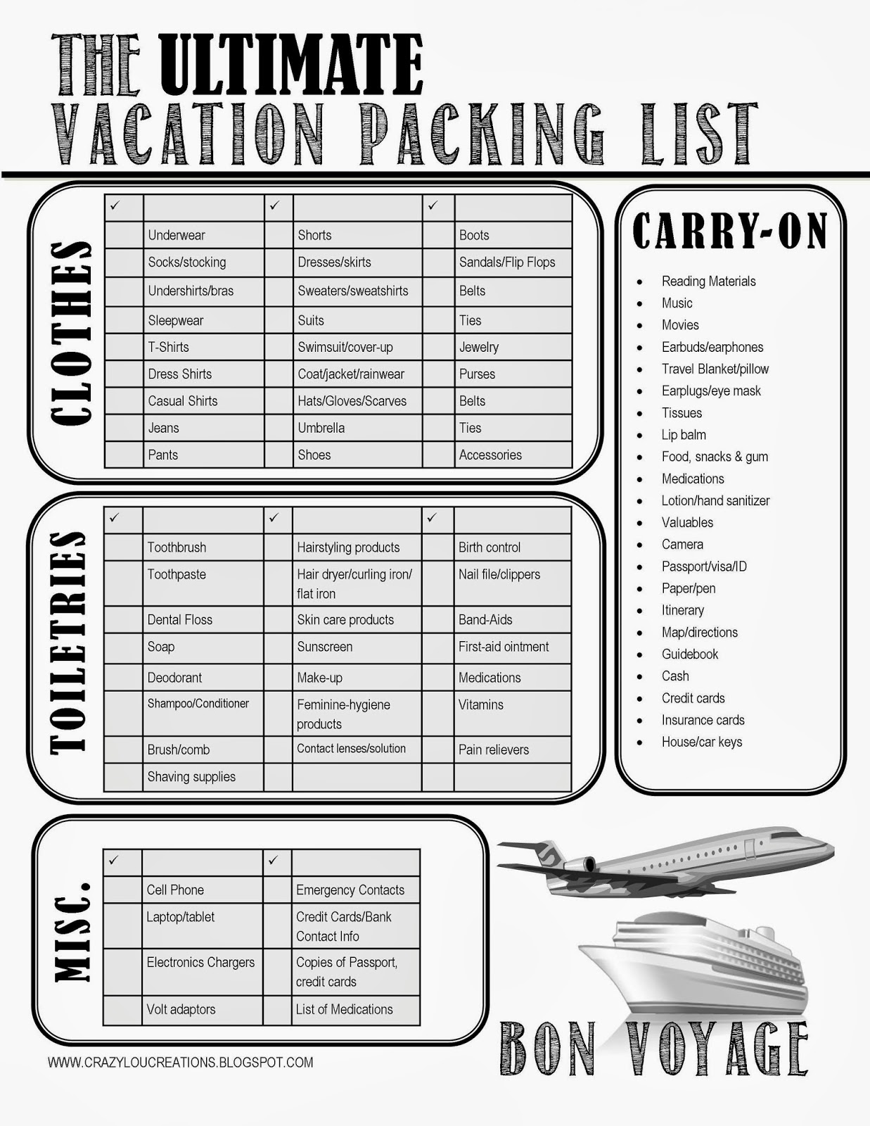 crazylou: THE Ultimate Vacation Packing List