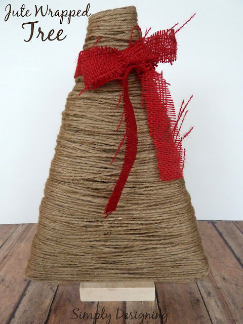 Jute Wrapped Christmas Tree (using a 69 cent yard stick as the base of this!) super easy and super cute!  #christmas #christmastree #holiday #jute #winter #christmascraft | from Simply Designing
