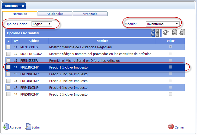 Opción PRE1INCIMP - Precios de Artículos - eFactory Punto de Ventas Web iPOS Opción PRE1INCIMP - Precios de Artículos - eFactory Punto de Ventas Web iPOS