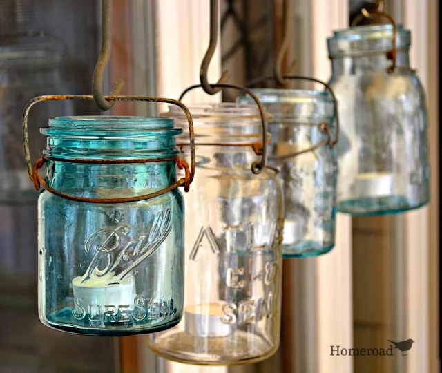 Hanging mason jars with tea lights