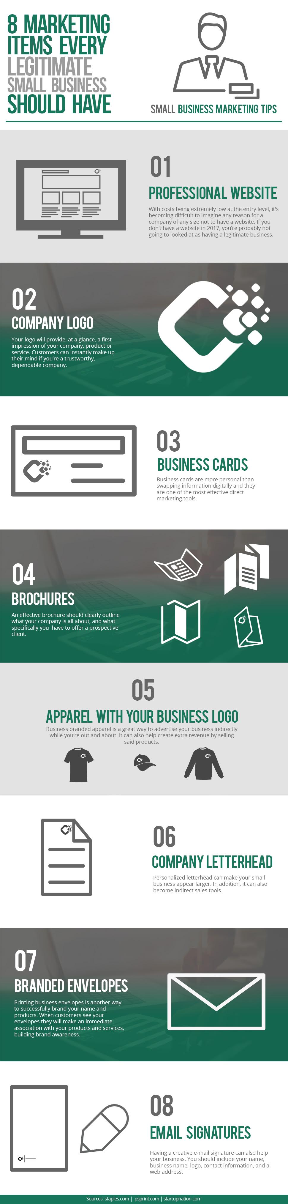 8 Marketing Items Every Legitimate Small Business #infographic #Marketing #SmallBusiness 8 Marketing Items Every Legitimate Small Business