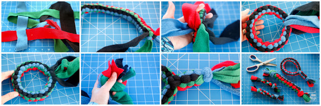 How to Weave a Basic Loop Dog Tug Toy - Loop and Tail Step-by-step how to weave a dog tug toy loop with fleece