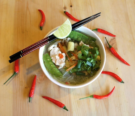 Food Lust People Love: Spicy Asian Chicken Noodle Soup is light and flavorful with a kick of chili that clears your head and warms your body.  Also, evidence may be merely anecdotal, I do believe that chicken soup is the best treatment for colds and coughs and general weariness of winter.