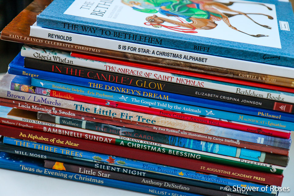 Shower of Roses Our 2018 Advent Book Basket and Printable Labels {Plus