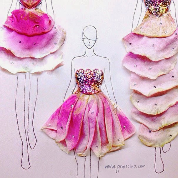 Clever Fashion Illustrations With Real Flower Petals As Clothes