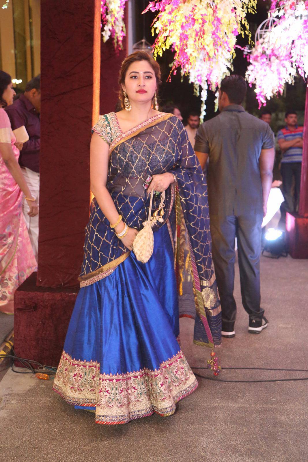 Player Jwala Gutta Stills In Blue Saree At Marriage