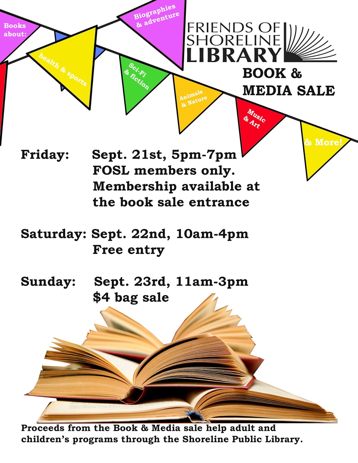 Shoreline Area News Book sale Sept 2123 at Shoreline Library