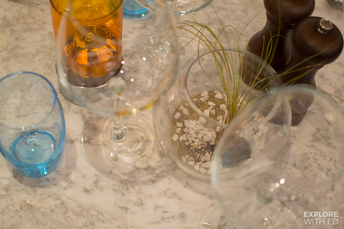 Glass centre piece with beach theme at The Admiral St David