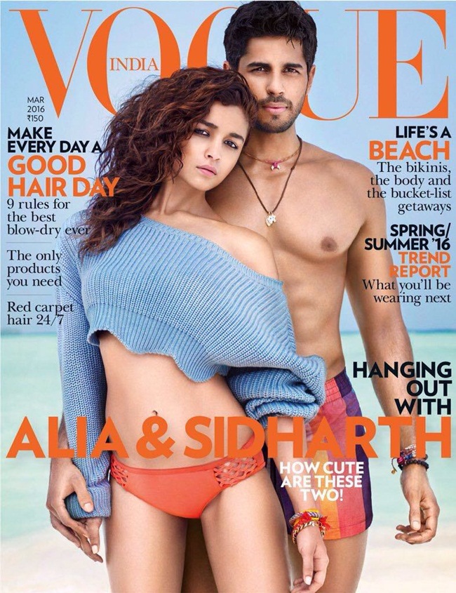 Vogue India March 2016, Alia Bhatt、Sidharth Malhotra Christian Dior 2016 SS RTW Serenity Blue Cropped Sweater Editorials
