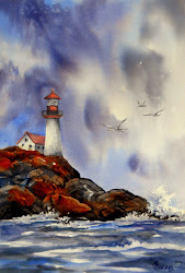 lighthouse painting watercolor stormy seascape seagulls paintings ocean rocks easy skies lighthouses martha kisling simple beach watercolour landscape sea landscapes