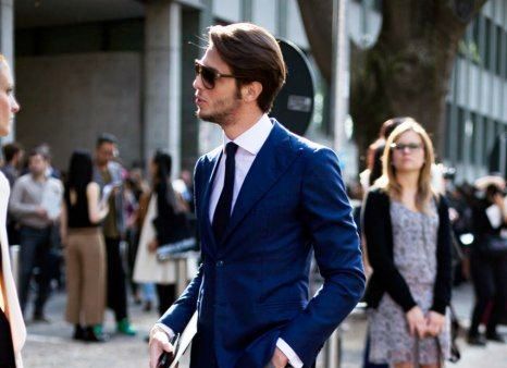 Mens Fashion Grey Colour Pants Dark Blue Jacket Combination For