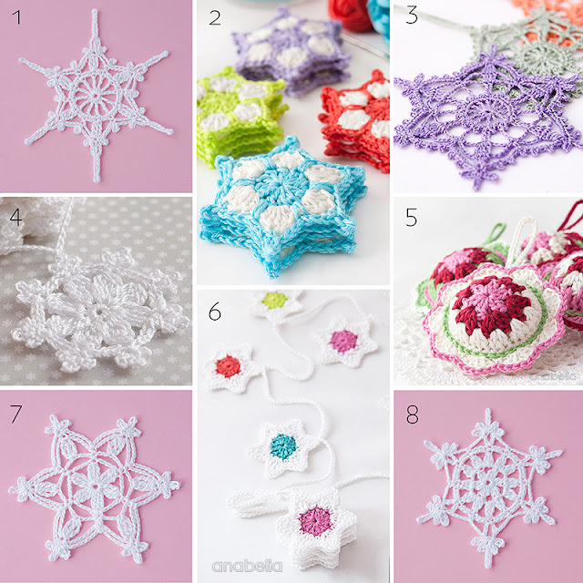 8 Christmas crochet ornaments and stars patterns by Anabelia Craft Design