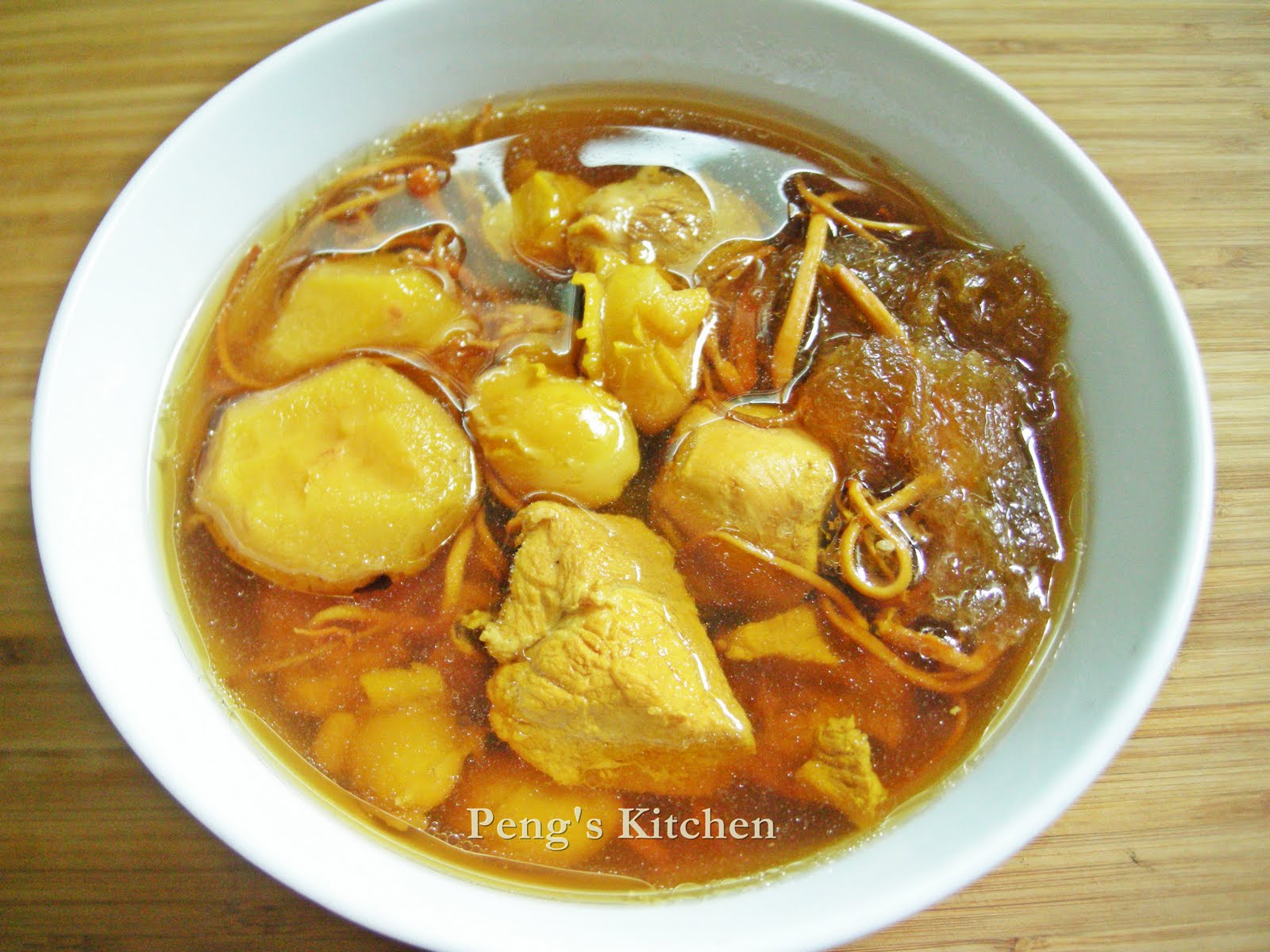 Peng's Kitchen: Double Boiled Chicken Broth with Fish Maw, Gingko Nuts