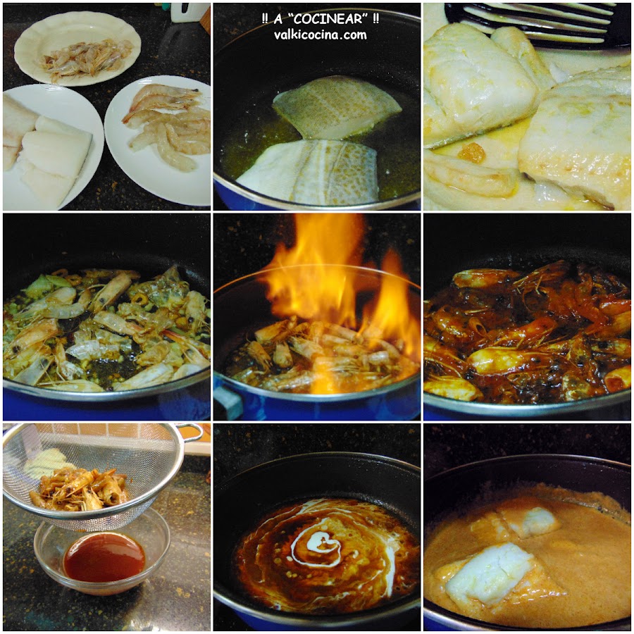 Bacalao en salsa de langostinos