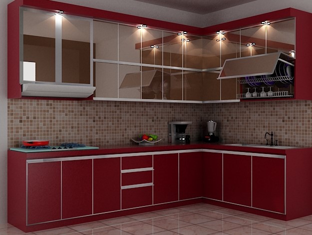 Contoh desain dapur warna merah