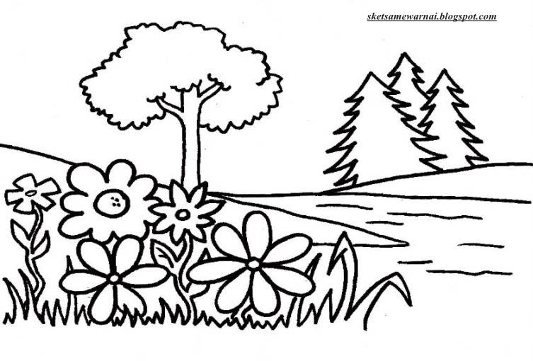 Sketsa Mewarnai Gambar Taman - Sketsa Mewarnai