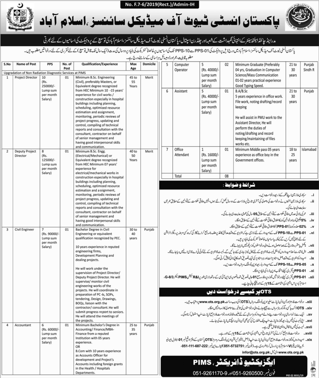 PIMS Islamabad Jobs December 2019
