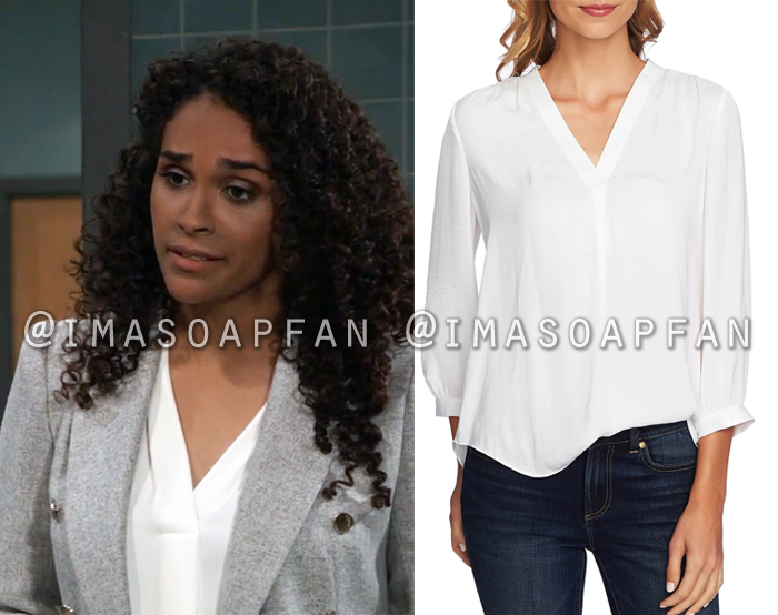 Jordan Ashford's White V-Neck Blouse - General Hospital, Season 56 ...