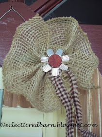 Eclectic Red Barn:  Burlap flower with bulb hanger as center