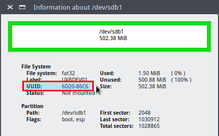 GParted partition information UUID GParted partition information UUID