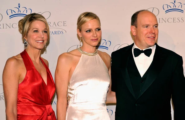 Princess Charlene was dressed in an ivory satin halterneck gown, with her blonde hair pulled back at Princess Grace awards gala