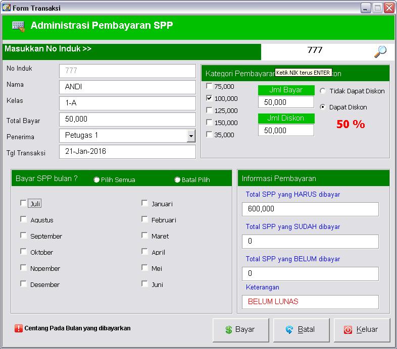 Aplikasi Pembayaran SPP Be Excel