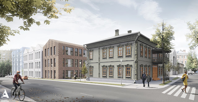 Визуализация кирпичного офисного комплекса | Блог Archirost 3D модель и визуализация современного офисного комплекса