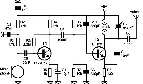 Micro emetteur FM schema Electronique t1 circuit diagram 