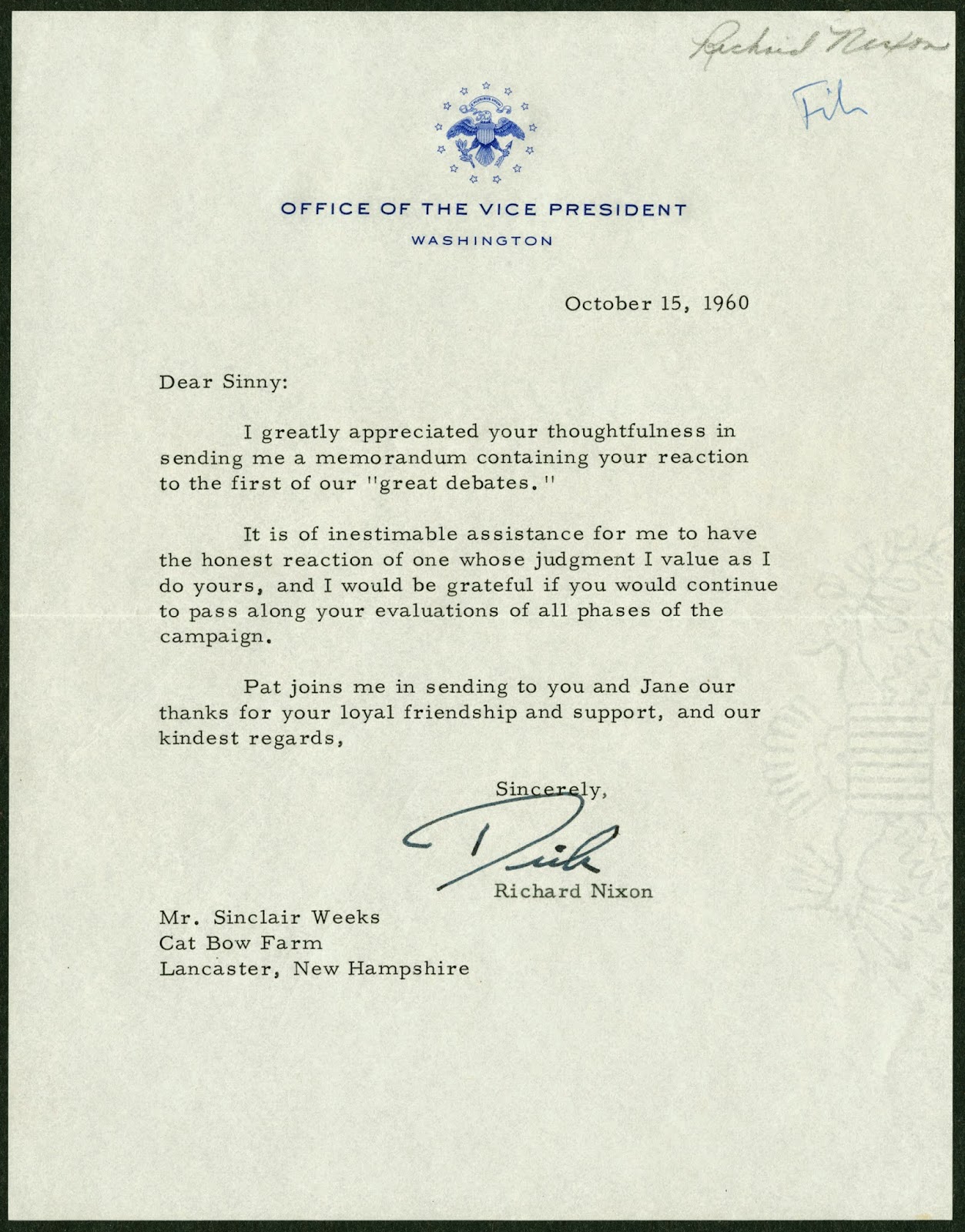 A typed letter from Nixon.