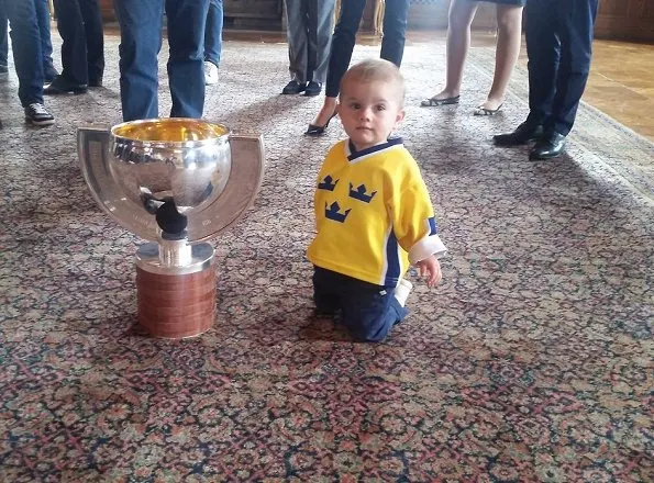 Crown Princess Victoria, Princess Estelle, Prince Daniel, Prince Oscar and Prince Carl Philip met with the Sweden men's national ice hockey team