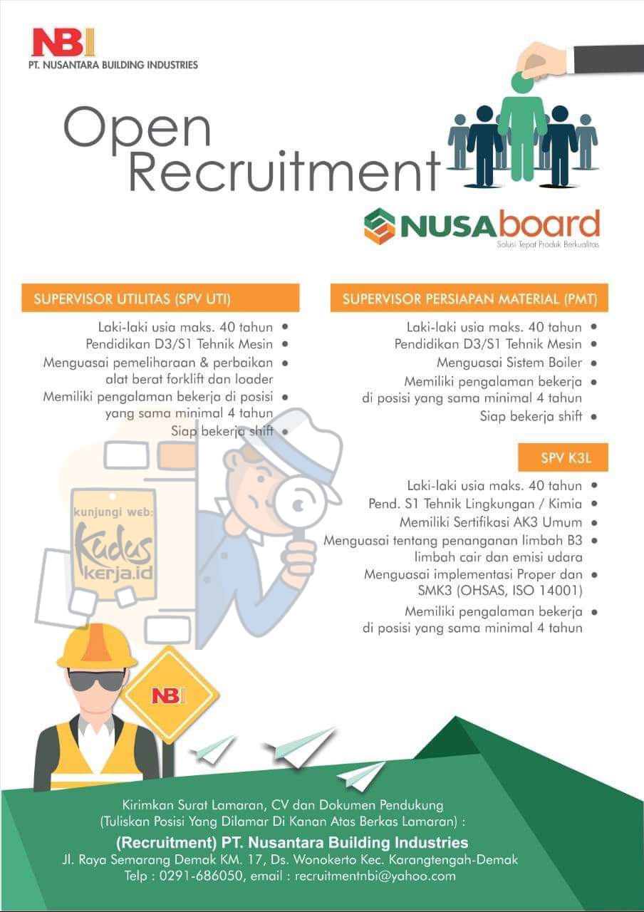 Lowongan Kerja Demak Supervisor di PT. Nusantara Building Industries Lowongan Kerja Demak Supervisor di PT. Nusantara Building Industries