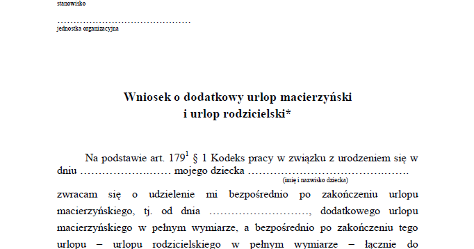 Wniosek o urlop macierzyński i rodzicielski