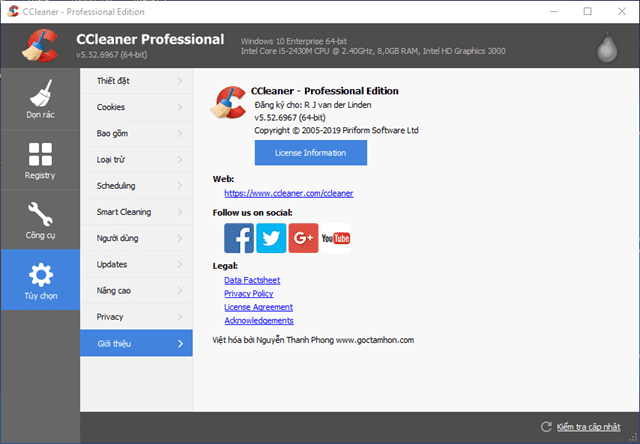 CCleaner v5.52.6967 - Phần mềm dọn dẹp, tăng tốc máy tính