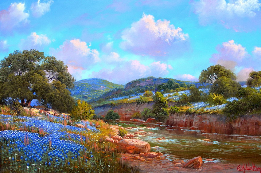 Imágenes Arte Pinturas: Vistas paisajes de flores en el campo