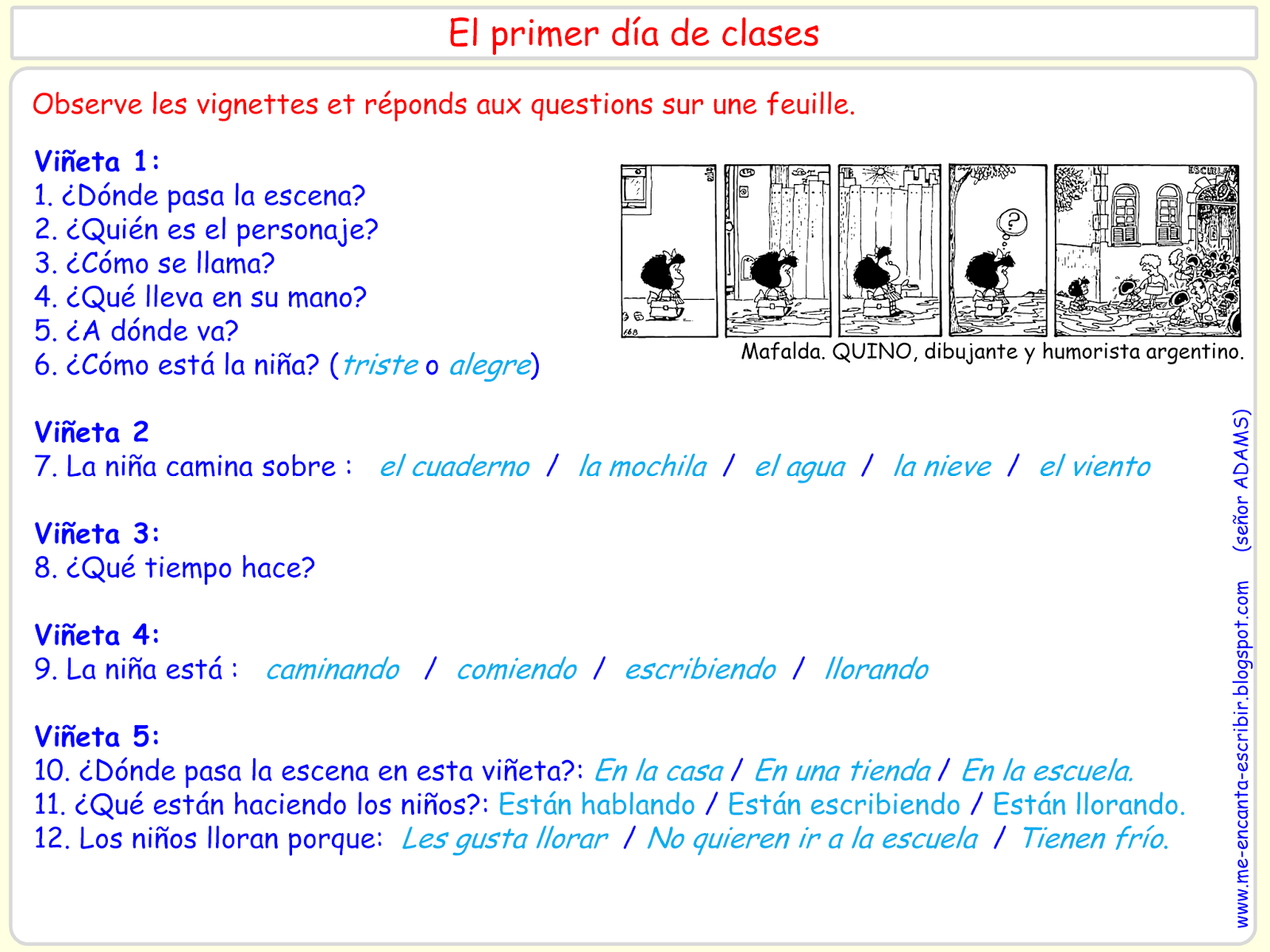 Me Encanta Escribir En Espanol Mafalda Y Su Primer Dia De Clases Quino