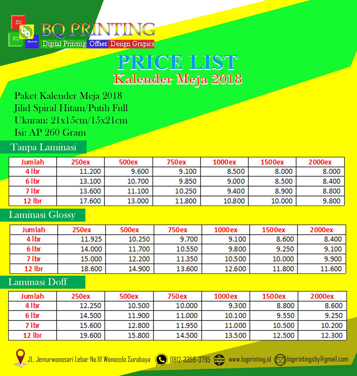 CETAK KALENDER MURAH DI SURABAYA BQ PRINTING