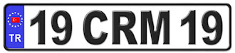 Çorum il isminin kısaltma harflerinden oluşan 19 CRM 19 kodlu Çorum plaka örneği