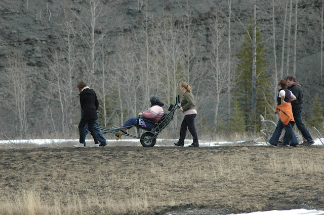 people walking in the outdoors using a trail rider